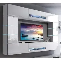 Furnitech Wohnwand Wohnzimmer Weiß Hochglanz (273 cm) - Hängend Wohnwand Modern mit Regale und TV Schrank Möbel ohne LED