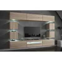 Furnitech Wohnwand Wohnzimmer - Wohnzimmer Möbel mit LED RGB - Hängend Wohnwand Modern Schrankwand mit Regale und TV Schrank (Future C81-M-S3 1B - 273cm)