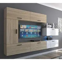 Furnitech Wohnwand Wohnzimmer | Wohnzimmer Möbel mit LED Weiß | Hängend Wohnwand Modern | Wohnzimmer Schrankwand mit Regale und TV Schrank (Future C10_HGM_WS_16 1A)