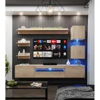 Furnitech Wohnwand Wohnzimmer, Möbel, Hängend Wohnwand Modern, Schrankwand mit Regale, TV Schrank, 191 cm, Sonoma Eiche M27-24M-S3 1A mit LED RGB