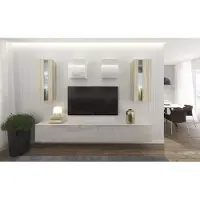Furnitech Wohnwand Wohnzimmer - Hängend Wohnwand Modern - Regale und TV Schrank - Wohnzimmer Möbel ohne LED (AN291-17WS-HGM33 1A Klein)