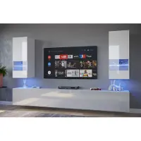 Furnitech Wohnwand Wohnzimmer - Wohnzimmer Möbel mit LED Blau - Wohnzimmer Schrankwand(Sezana AN21-18W-HG2 1B)