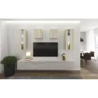Furnitech Wohnwand Wohnzimmer - Hängend Wohnwand Modern - Regale und TV Schrank - Wohnzimmer Möbel ohne LED (AN291-17WS-HGM42 1B Groß)