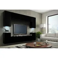 Furnitech Wohnwand Wohnzimmer - Hängend Wohnwand Modern - Regale und TV Schrank - Wohnzimmer Möbel ohne LED (Future C1/M/B/2 -1B MATT)