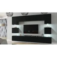 Furnitech Wohnwand Wohnzimmer Möbel (Schwarz matt) mit LED Blau - Hängend Wohnzimmerwand Modern - Schrankwand mit Regale und TV Schrank (Nowara AN1-17B-M52 1C Matt)