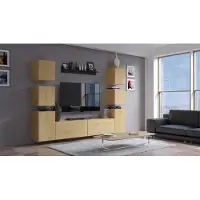 Furnitech Wohnwand Wohnzimmer - Wohnzimmer Möbel mit LED RGB - 16 Farben - Hängend Wohnwand Modern - Regale und TV Schrank (Future C34/M/DZ4 1B)