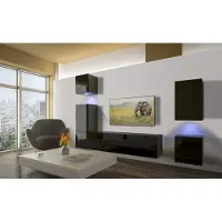 Furnitech Wohnwand Wohnzimmer - Hängend Wohnwand Modern - Regale und TV Schrank - Wohnzimmer Möbel ohne LED (AN17-18B-HG1 1B)