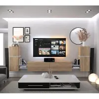 Furnitech Wohnwand Wohnzimmer - Wohnzimmer Möbel mit LED RGB - 16 Farben - Hängend Wohnwand Modern - Regale und TV Schrank (AN104-21S-M5-1C)