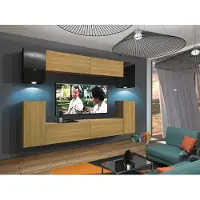 Furnitech Wohnwand Wohnzimmer - Wohnzimmer Möbel mit LED Blau - Hängend Wohnwand Modern - Regale und TV Schrank (Rodos AN43-17BD-HGM48 1A)