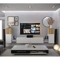 Furnitech Wohnwand Wohnzimmer - Wohnzimmer Möbel mit LED RGB - 16 Farben - Hängend Wohnwand Modern - Regale und TV Schrank (AN104-21DZW-M7 1A)