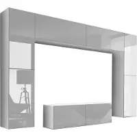 Furnitech Wohnwand Wohnzimmer - Wohnzimmer Möbel mit LED Weiß - Hängend Wohnwand Modern - Regale und TV Schrank (Future C3/HG/W2 1B)