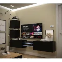 Furnitech Wohnwand Wohnzimmer - Wohnzimmer Möbel mit LED Weiß - Hängend Wohnwand Modern - Regale und TV Schrank (AN100-21B-M4-1A)