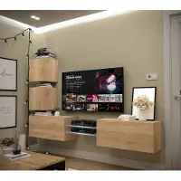 Furnitech Wohnwand Wohnzimmer - Wohnzimmer Möbel mit LED Blau - Hängend Wohnwand Modern - Wohnzimmer Schrankwand mit Regale und TV Schrank (AN100-2S-M5-1C)