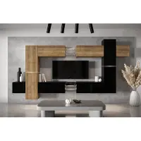 Furnitech Wohnwand Wohnzimmer - Wohnzimmer Möbel mit LED Weiß - Wohnzimmer Schrankwand(AN91NEW-21DZB-HGM27)