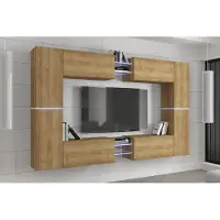 Furnitech Wohnwand Wohnzimmer - Wohnzimmer Möbel mit LED RGB - 16 Farben - Hängend Wohnwand Modern - Regale und TV Schrank (C20N-21DZ-M6-1A)