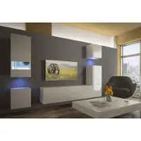 Furnitech Wohnwand Wohnzimmer - Wohnzimmer Möbel mit LED Blau - Hängend Wohnwand Modern - Regale und TV Schrank (AN19-18W-HG2 1B)
