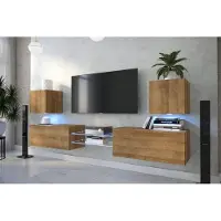 Furnitech Wohnwand Wohnzimmer - Wohnzimmer Möbel mit LED RGB - Hängend Wohnwand Modern - Wohnzimmer Schrankwand(D144N-21DZ-M6-1A)
