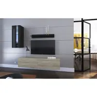 Furnitech Wohnwand Wohnzimmer - Wohnzimmer Möbel mit LED Blau - Hängend Wohnwand Modern - Regale und TV Schrank (Mery AN271-17SB-HGM40 1A Klein)