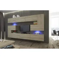 Furnitech Wohnwand Wohnzimmer - Wohnzimmer Möbel mit LED Weiß - Hängend Wohnwand Modern - Regale und TV Schrank (Albania AN3-17S-M13 1A)