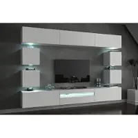 Furnitech Wohnwand Wohnzimmer - Wohnzimmer Möbel mit LED Blau - Hängend Wohnwand Modern - Regale und TV Schrank (Future C81-18W-M4 1B Matt)