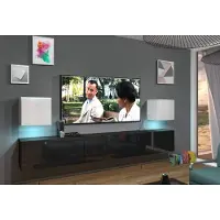 Furnitech Wohnwand Wohnzimmer - Hängend Wohnwand Modern - Regale und TV Schrank - Wohnzimmer Möbel ohne LED (Lace AN22-18BW-HG4 1A)