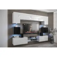 Furnitech Wohnwand Wohnzimmer - Wohnzimmer Möbel mit LED RGB - 16 Farben - Hängend Wohnwand Modern - Regale und TV Schrank (Nowara ANX1-17WB-HG22-1A)