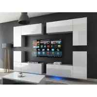 Furnitech Wohnwand Wohnzimmer | Wohnzimmer Möbel mit LED Blau | Hängend Wohnwand Modern | Wohnzimmer Schrankwand mit Regale und TV Schrank (Future C20_HG_W_2 1B)