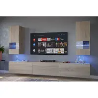 Furnitech Wohnwand Wohnzimmer - Wohnzimmer Möbel mit LED RGB - Wohnzimmer Schrankwand(Sezana AN21-18S-M3 1A)