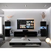 Furnitech Wohnwand Wohnzimmer - Hängend Wohnwand Modern - Regale und TV Schrank - Wohnzimmer Möbel ohne LED (AN105-21B-HG1 1A)
