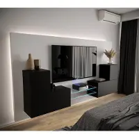 Furnitech Wohnwand Wohnzimmer - Wohnzimmer Möbel mit LED Blau - Hängend Wohnwand Modern - Regale und TV Schrank (AN96-21B-M3 1A)