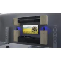Furnitech Wohnwand Wohnzimmer - Wohnzimmer Möbel mit LED Weiß - Hängend Wohnwand Modern - Regale und TV Schrank (AN43-17SB-HGM40 1B)