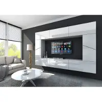 Furnitech S7 Modernes Wohnzimmer Wohnwnd Wohnschrank Schrankwand Möbel S7-HG-W-2 (Möbel ohne LED)