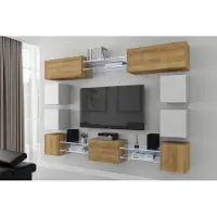 Furnitech Wohnwand Wohnzimmer | Wohnzimmer Möbel mit LED Blau | Hängend Wohnwand Modern | Wohnzimmer Schrankwand mit Regale und TV Schrank (Future C80N-21DZW-M-53)