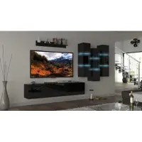 Furnitech Wohnwand Wohnzimmer | Wohnzimmer Möbel mit LED Weiß | Hängend Wohnwand Modern | Wohnzimmer Schrankwand mit Regale und TV Schrank (Heaven AN45-18HG-B1 1A)