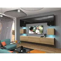 Furnitech Wohnwand Wohnzimmer - Wohnzimmer Möbel mit LED Weiß - Hängend Wohnwand Modern - Wohnzimmer Schrankwand(Nowara AN1-17BS-HGM34 1B)