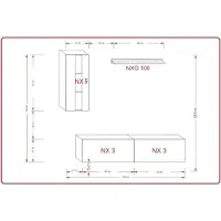 Furnitech Wohnwand Wohnzimmer - Hängend Wohnwand Modern - Regale und TV Schrank - Wohnzimmer Möbel ohne LED (Mery AN271-17SW-HGM44 1A Klein)