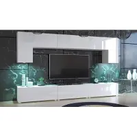 Furnitech Wohnwand Wohnzimmer - Wohnzimmer Möbel mit LED Blau - Hängend Wohnwand Modern - Regale und TV Schrank (Kate AN70-19W-HG2 1B - 249 cm)