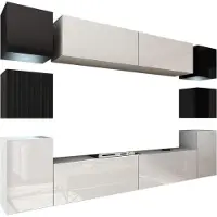 Furnitech Wohnwand Wohnzimmer - Wohnzimmer Möbel mit LED RGB - 16 Farben - Hängend Wohnwand Modern - Regale und TV Schrank (Future 14/HG/BW/5 1A - 256 cm)