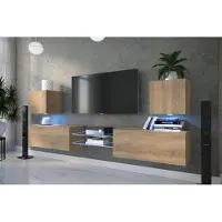 Furnitech Wohnwand Wohnzimmer - Wohnzimmer Möbel mit LED RGB - Hängend Wohnwand Modern - Wohnzimmer Schrankwand(D144N-21S-M5-1A)