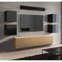 Furnitech Wohnwand Wohnzimmer - Hängend Wohnwand Modern - Regale und TV Schrank - Wohnzimmer Möbel ohne LED (Future C41/HGM/BD47 1B)