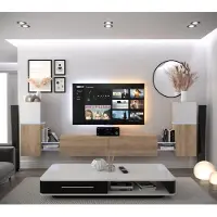 Furnitech Wohnwand Wohnzimmer - Hängend Wohnwand Modern - Regale und TV Schrank - Wohnzimmer Möbel ohne LED (AN104-21WS-M13 1B)