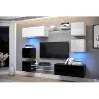 Furnitech Wohnwand Wohnzimmer - Wohnzimmer Möbel mit LED Weiß - Hängend Wohnwand Modern - Regale und TV Schrank (AN65N-21WB-HG4)