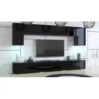 Furnitech Wohnwand Wohnzimmer - Hängend Wohnwand Modern - Regale und TV Schrank - Wohnzimmer Möbel ohne LED (Kate AN70-19B-HG1 1B - 249 cm)
