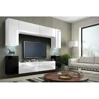 Furnitech Wohnwand Wohnzimmer - Wohnzimmer Möbel mit LED Blau - Hängend Wohnwand Modern - Wohnzimmer Schrankwand(Future C1/HG/WB/3 1A)