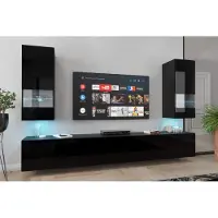 Furnitech Wohnwand Wohnzimmer - Wohnzimmer Möbel mit LED RGB - Wohnzimmer Schrankwand(Sezana AN21-18B-HG1 1B)