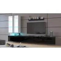 Furnitech Wohnwand Wohnzimmer - Wohnzimmer Möbel mit LED Blau - Hängend Wohnwand Modern - Regale und TV Schrank (Egina AN50-18BW-HG3 1B)