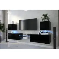 Furnitech Wohnwand Wohnzimmer - Wohnzimmer Möbel mit LED Weiß - Hängend Wohnwand Modern - Wohnzimmer Schrankwand(D144N-21B-HG1-1A)