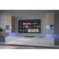 Furnitech Wohnwand Wohnzimmer - Wohnzimmer Schrankwand (Sezana AN21-18SW-HGM9 1B)