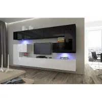 Furnitech Wohnwand Wohnzimmer - Hängend Wohnwand Modern - Regale und TV Schrank - Wohnzimmer Möbel ohne LED (Albania AN3-17BW-HG22 1B)