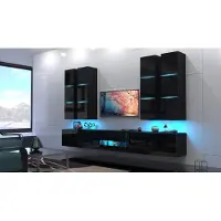 Furnitech Wohnwand Wohnzimmer - Hängend Wohnwand Modern - Regale und TV Schrank - Wohnzimmer Möbel ohne LED (Star AN53-18HG-B1 GS5)
